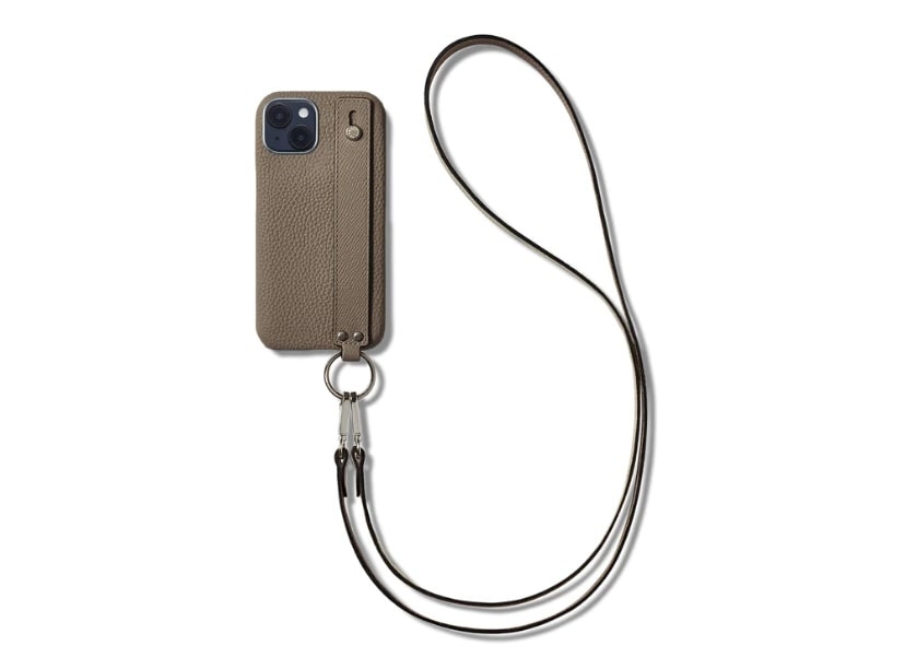 ボナベンチュラのiPhone 15 ハンドル付き バックカバーケース ストラップ付き シュリンクレザーの全体写真