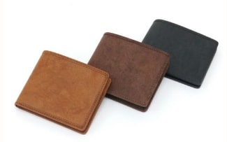 ブラック、ダークブラウン、キャメルの二つ折り財布