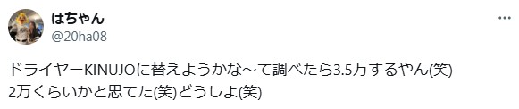 KINUJOドライヤーの悪い口コミ1:値段が高い